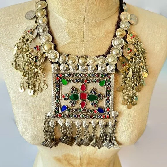 Ethnic Necklace, Afghan, Middle Eastern, Kuchi, Patina, Vintage Pendant, Jewels - Picture 6 of 6